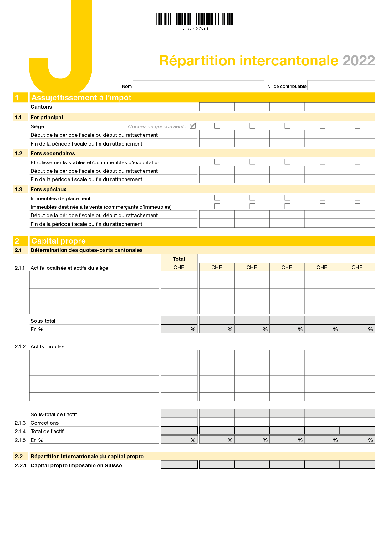 Annexe J - Répartition intercantonale