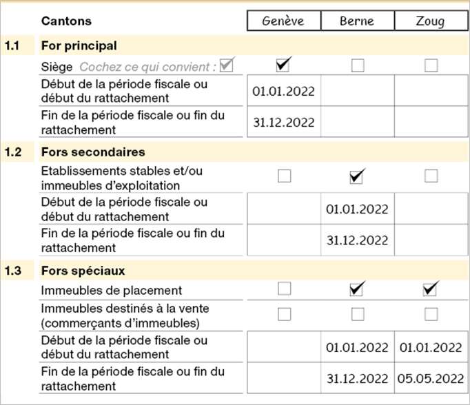 Assujettissement à l&apos;impôt - Fors spéciaux