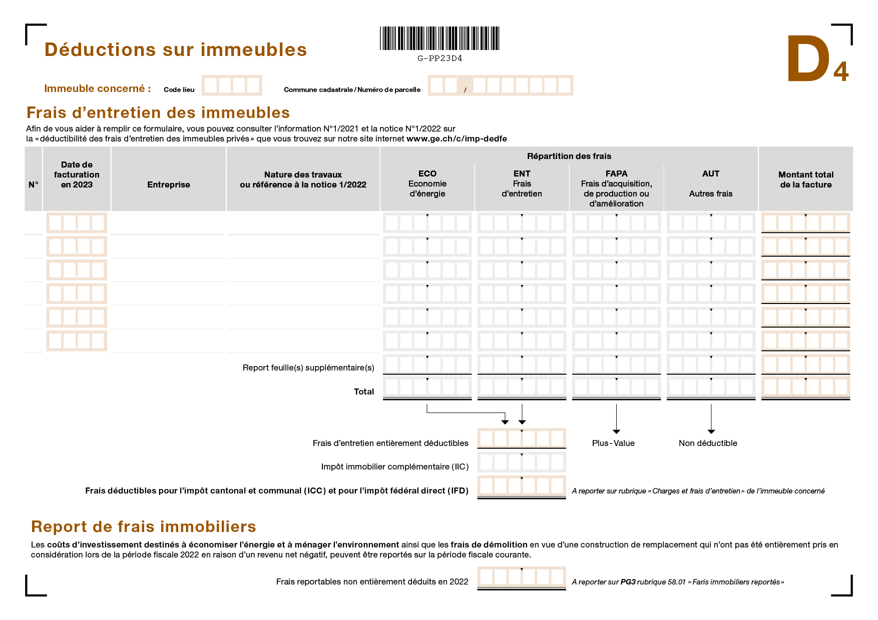 Report de frais immobilier